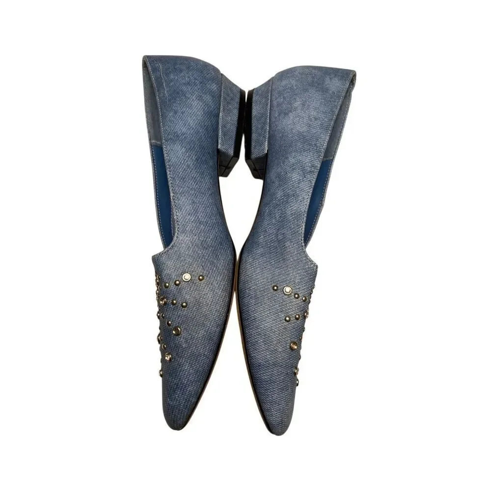 Vintage Jubilee Womens 7M Blue Denim Stud Embellished Peach Ballet Shoes Western